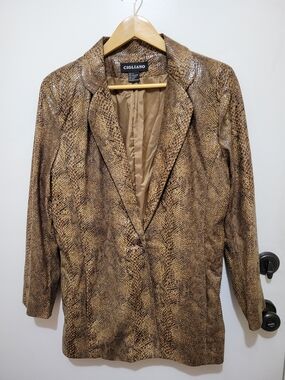 Cigliano Brown Snake-Print Textured Lined Blazer - Single Breasted - Size 10